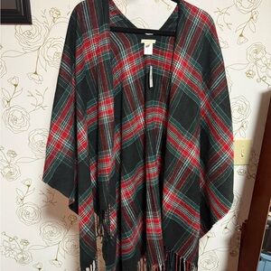 Plaid Fringe Poncho